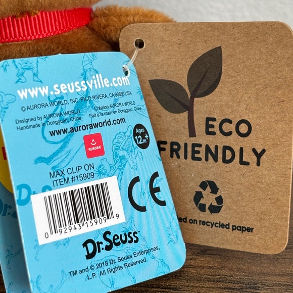 NWT Dr Seuss Grinch MAX DOG Christmas Aurora Plush Stuffed Animal Keychain Clip - Picture 5 of 10